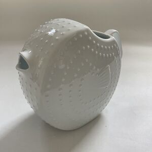 The‎ Cellar Ceramic Puffer Fish Pitcher White UNIQUE Beachy Summertime